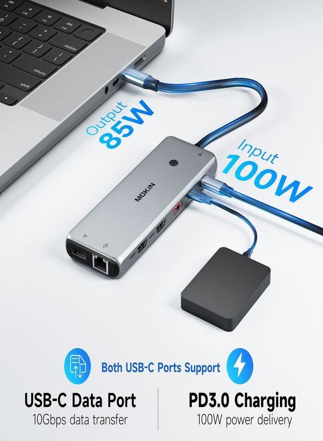 Mokin USB C Docking Station USB C Hub Laptop Dual Monitor Multiport Adapter Dock Dongle,USB C to 2 HDMI,DisplayPort,PD Charging,Ethernet,7 USB C/A 3.1/3.0/2.0 Ports,Audio - Image 5