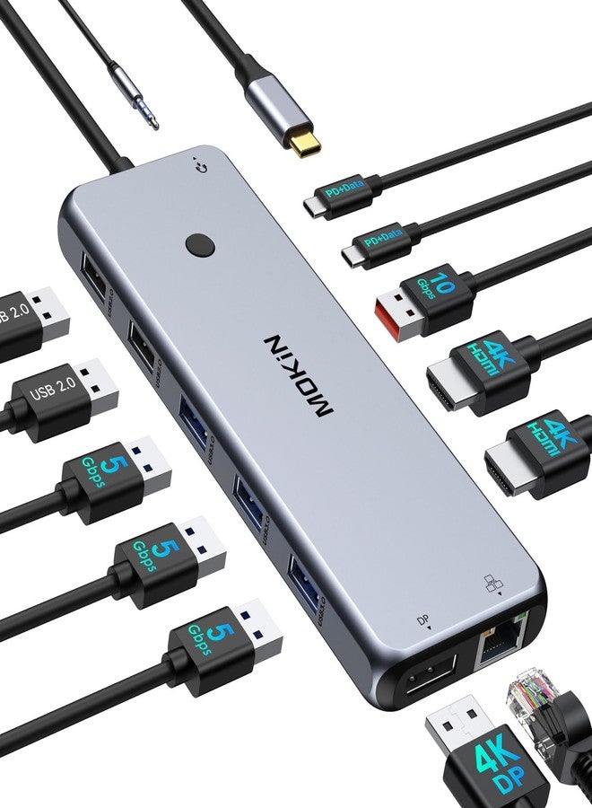 Mokin USB C Docking Station USB C Hub Laptop Dual Monitor Multiport Adapter Dock Dongle,USB C to 2 HDMI,DisplayPort,PD Charging,Ethernet,7 USB C/A 3.1/3.0/2.0 Ports,Audio - Image 1