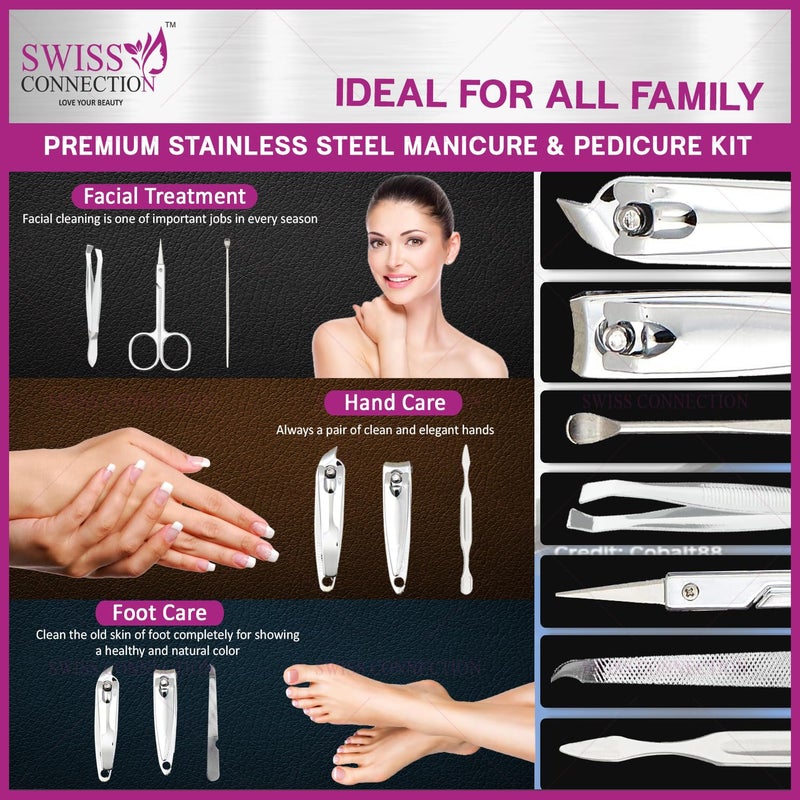 Swiss Connection Swiss Connection Manicure Pedicure Set Nail Clippers Stainless Steel Nail Scissors Nail Tool Kit Nail Care Kit with Peeling Knife Nail Filer Cleaning Knife Acne needle Blackhead ToolPack of 7 - Image 4