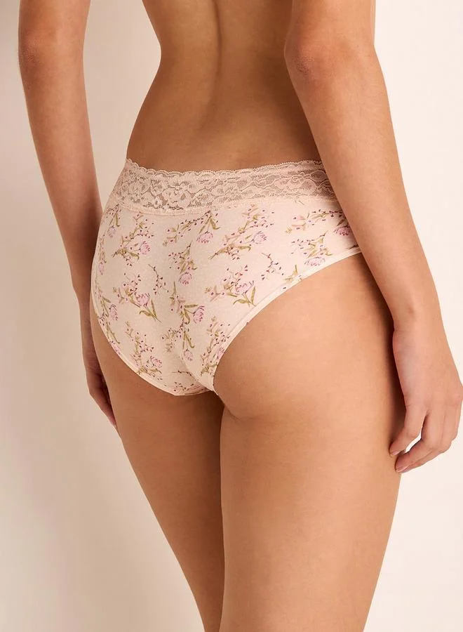 سبلاش فيڤ سراويل داخلية بطبعة زهور بخصر مطاطي وتفاصيل دانتيل