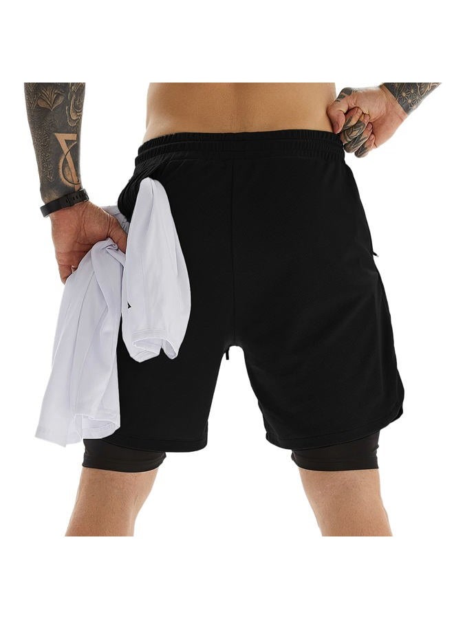 JWJ Men's 2 in 1 Workout Running Shorts 7 Inch Lightweight Athletic Gym Shorts with Compression Liner, Black, M - Image 2