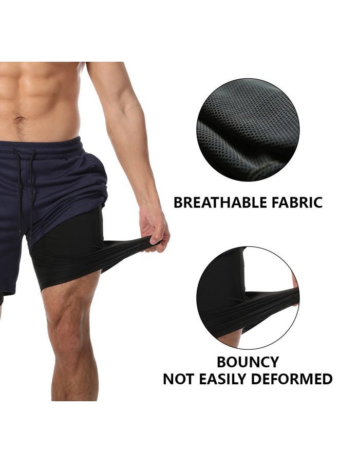 JWJ Men's 2 in 1 Workout Running Shorts 7 Inch Lightweight Athletic Gym Shorts with Compression Liner, Black, M - Image 4