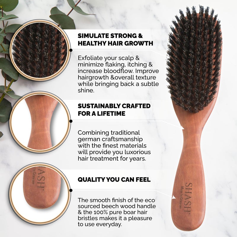 SHASH Classic German First Cut 100% Boar Bristle Hair Brush Since 1869 - Conditions Hair, Improves Texture, Exfoliates Scalp, Fine to Normal not for Coarse hair! - Image 5