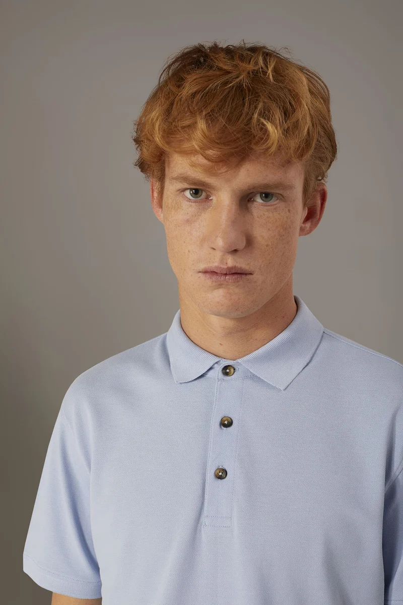 Doppelganger Blue Short sleeve polo 100% cotton piquet - Sky for Men | Best Price UAE