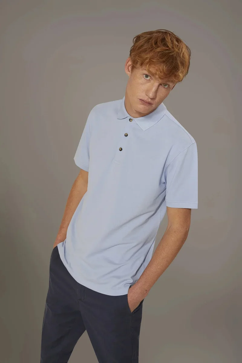 Short sleeve polo 100% cotton piquet - Sky