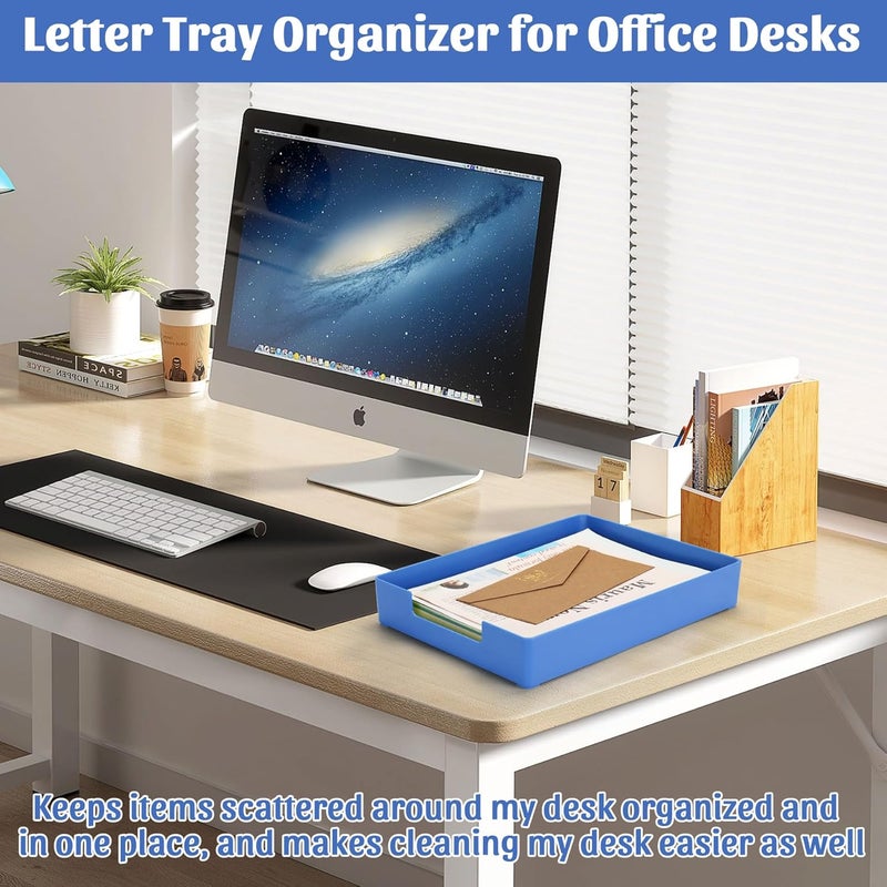 AZFUNN Letter-Size Tray Desk Letter Tray Paper Tray, Sturdy Heavy-Duty Plastic Printer Paper Tray, Single-Tier Stackable File Storage Organizer for Office Home (1, Blue) - Image 4