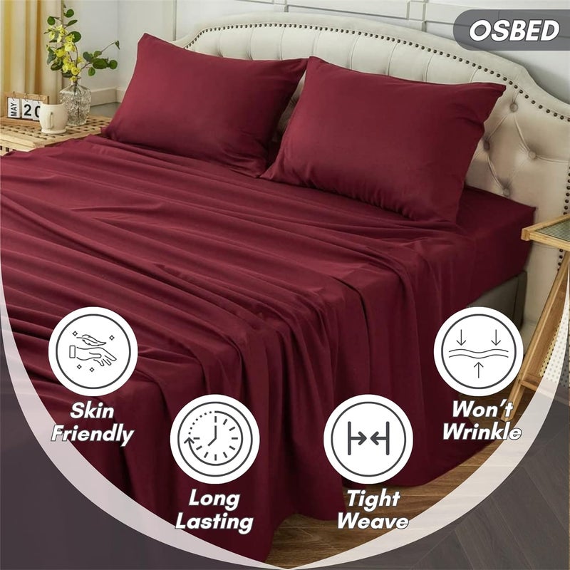 OSBED Premium 6 Piece King Size Bed Sheet Set - Burgundy - Image 3