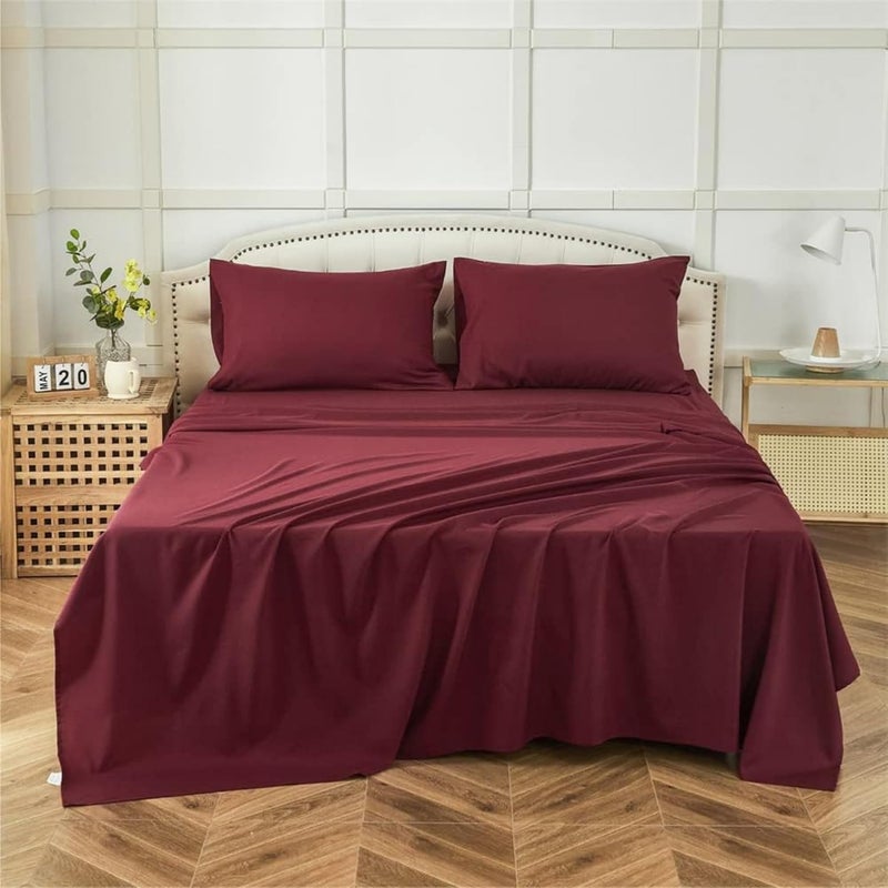 OSBED Premium 6 Piece King Size Bed Sheet Set - Burgundy - Image 1
