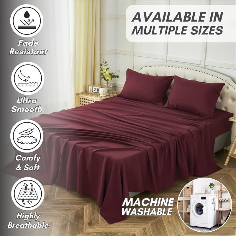OSBED Premium 6 Piece King Size Bed Sheet Set - Burgundy - Image 5