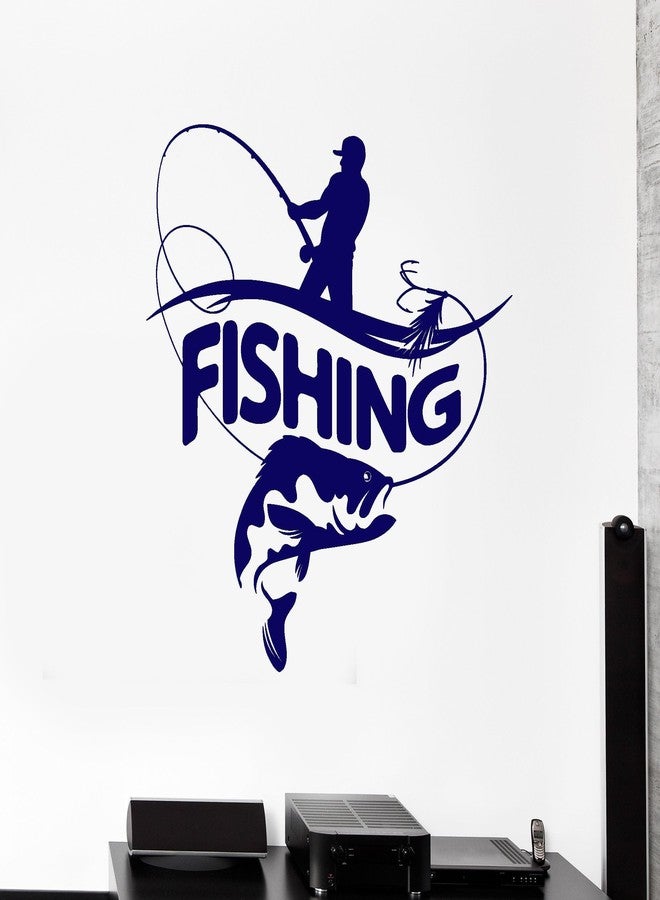 SnappySticker Fisherman Fishing Rod Big Fish Wall Sticker for Bedroom Living Room Office ? Large Removable Waterproof Vinyl Wall Decal ? Home Decor Sticker Size: 27 X27