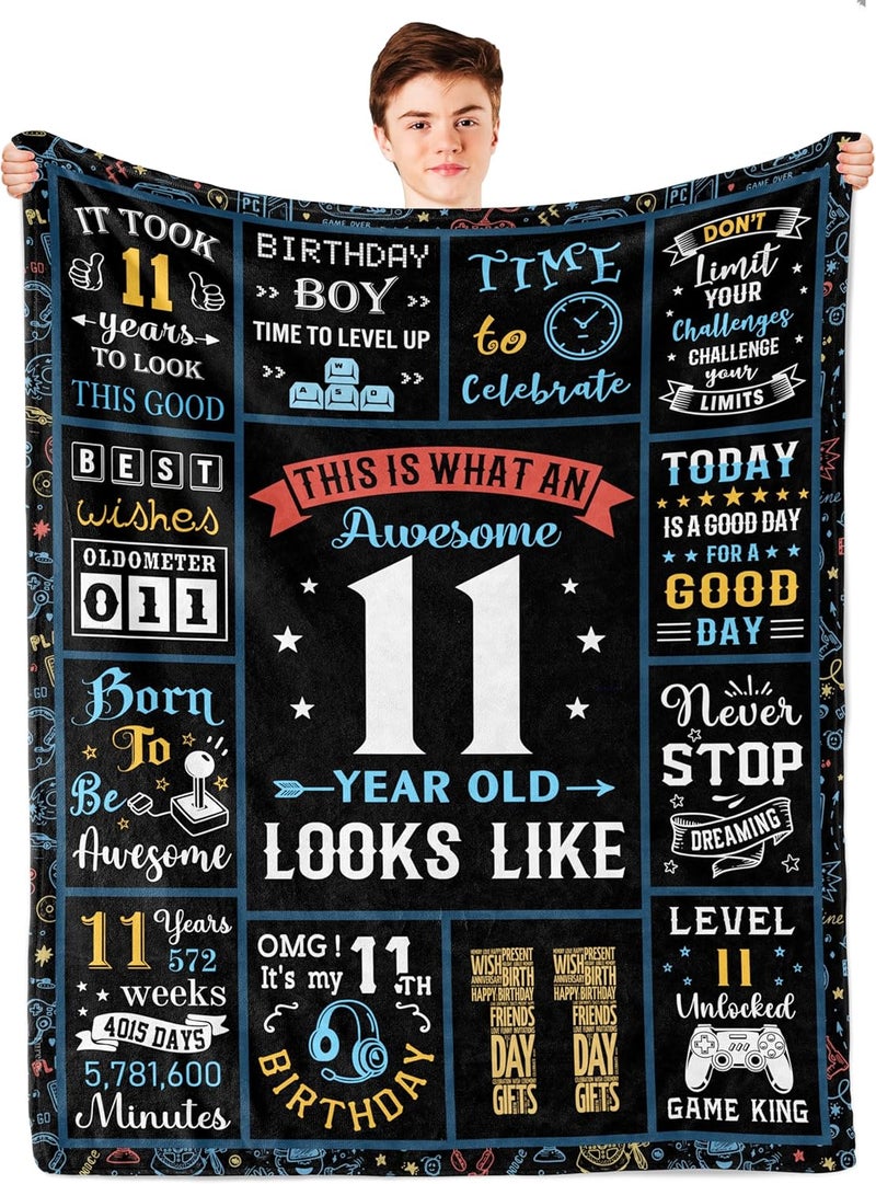 DURELO 11 Year Old Boy Gifts, 11 Year Old Boy Birthday Gift, Happy 11th Birthday Boys Blanket, Best & Coolest Gifts for Eleven Year-Old Boys Soft Throw Blanket 60x50in - Image 1