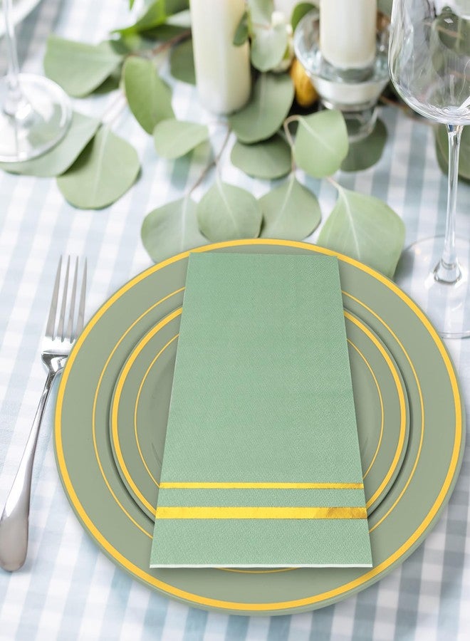 FYSUIMU 150Pcs Sage Green Plastic Party Supplies for 25 Guests Gold Foil Disposable Dinnerware Set 50Pcs Plate 25Pcs Guest Napkin 25Pcs Fork Spoon Knives for Party Table Decor - Image 5