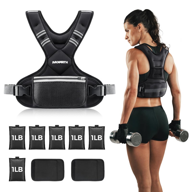 PACEARTH Adjustable Weighted Vest PACEARTH Ironsand Weight Vest with Six 1-Pound Adjustable Weights, 4-10 lbs Total, Big Zipper Pouch, Home Workout Weight Vest for Men and Women in Cardio and Strength Training - Image 1