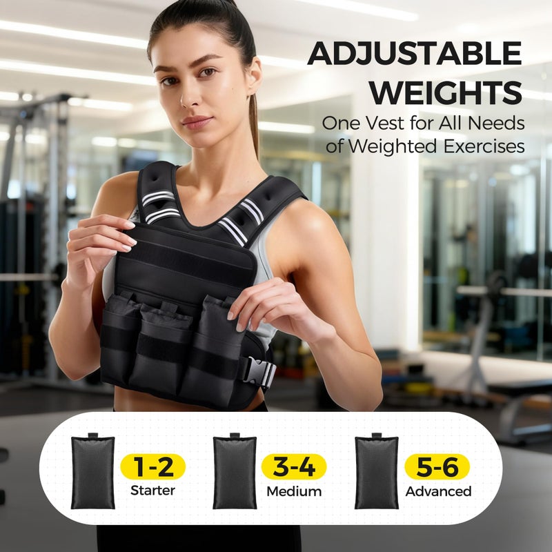 PACEARTH Adjustable Weighted Vest PACEARTH Ironsand Weight Vest with Six 1-Pound Adjustable Weights, 4-10 lbs Total, Big Zipper Pouch, Home Workout Weight Vest for Men and Women in Cardio and Strength Training - Image 4