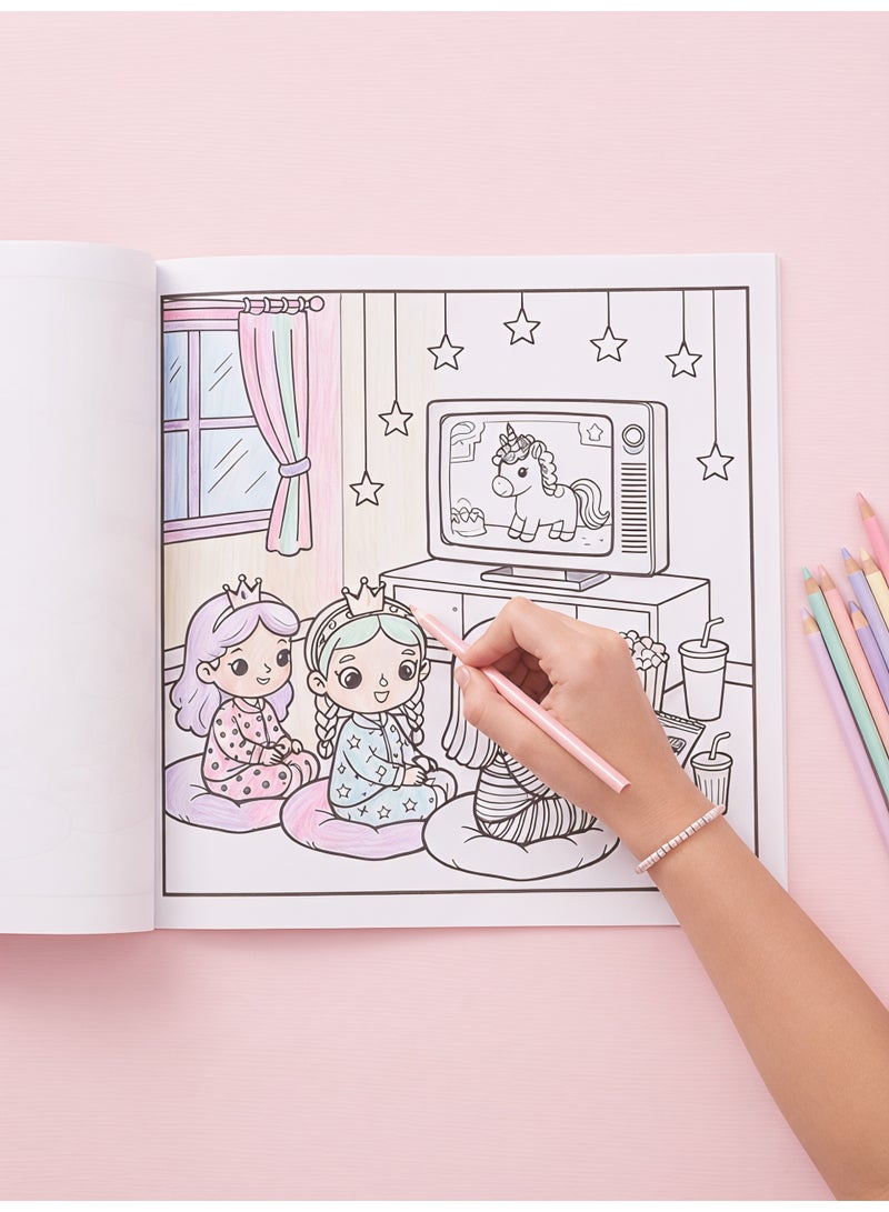 كتاب تلوين حفلة بيجامة الأميرات اللطيف - مشاهد مبيت ممتعة ووحيد القرن بخطوط عريضة، 24 صفحة بجهة واحدة (20x20 سم) - Image 5