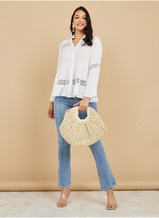 Styli - Crinkle Cut Out Detail Collared Neck Boxy Fit Tunic - Image 1