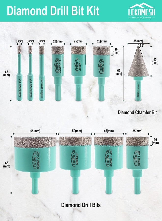 LEKOMESH Diamond Core Drill Bits Set 11pcs Tile Hole Saw Kit Triangle Shank(6/6/8/20/25/28/35/45/50/65mm/35mm diamond chamfer bits) - Image 2