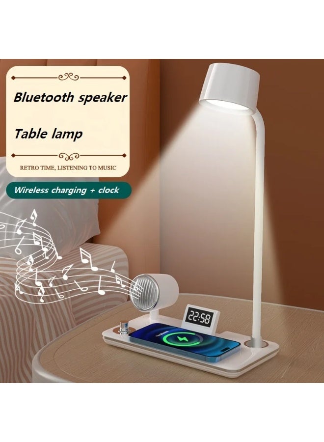 4-in-1 LED Table Lamp with Bluetooth Speaker, Wireless Phone Charging, USB Port, Touch Switch, Digital Clock & Dimmable Light – Modern Desk Lamp for Bedroom, Office, Reading, and Ambient Lighting  - Image 3