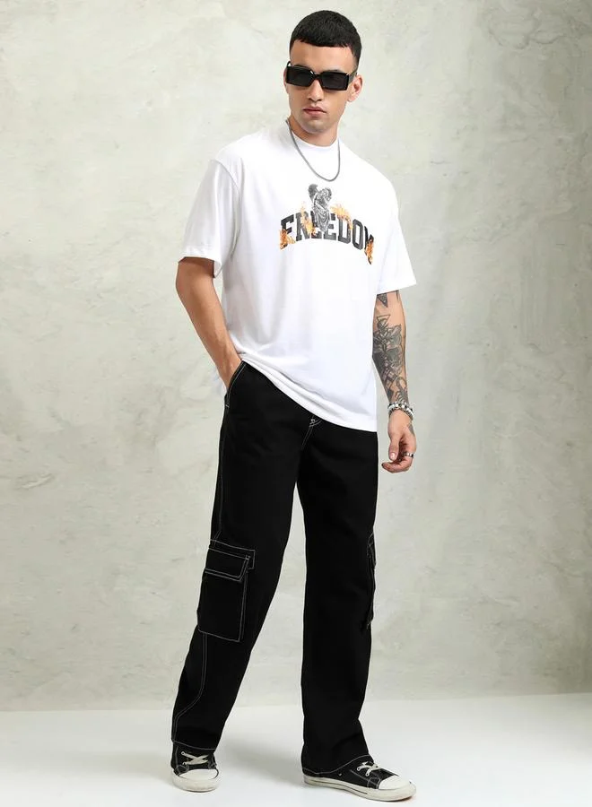 هاي لاندر تيشيرت بياقة دائرية وطبعة جرافيك بقصة عادية من ستايلي