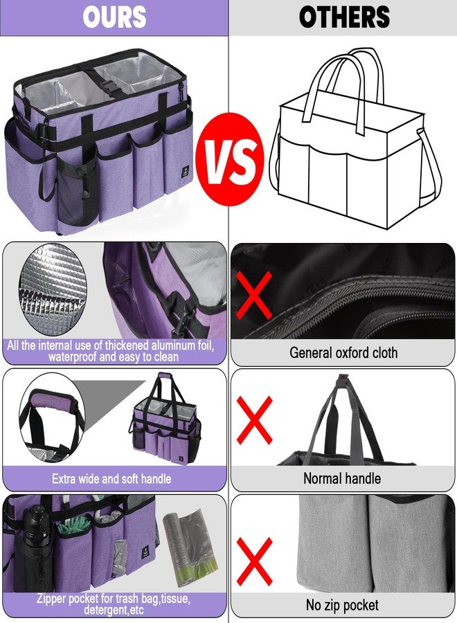 Timoxi Extra large Cleaning Caddy Bag Built-in Sturdy Support Board, Cleaning Organizer with Detachable Divider, Cleaning Supply Tote with Adjustable Shoulder Strap (Purple, 19'' x 11'' x 11'') - Image 4