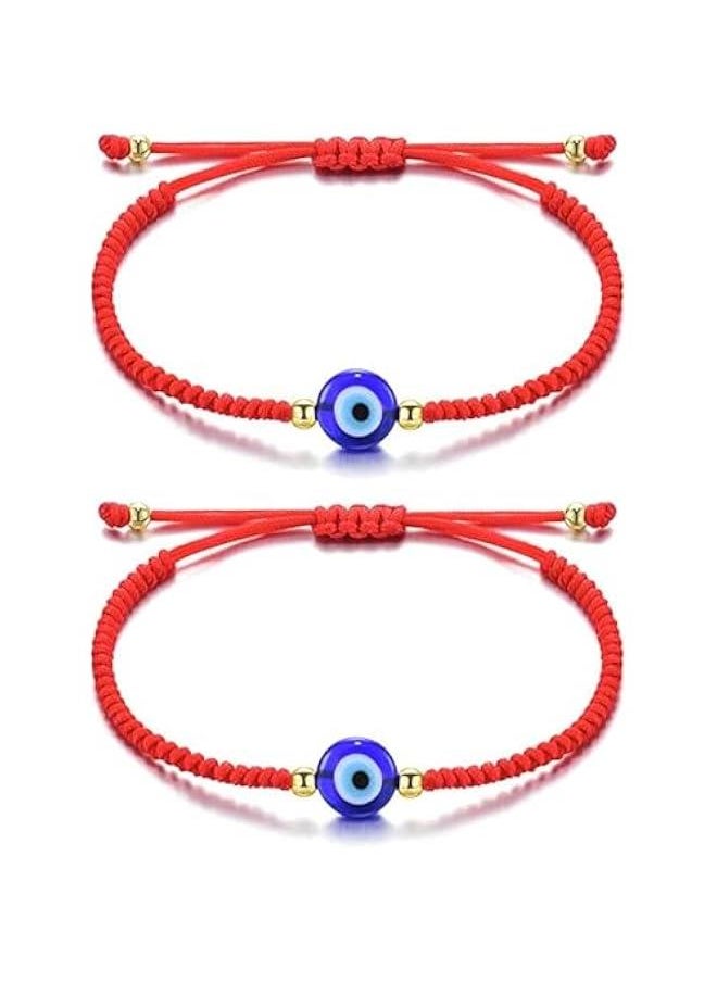 Generic 2 pieces of evil eye bracelet 7 knot lucky bracelet adjustable rope amulet, suitable for women men teenagers boys girls - black, no gems  - Image 1