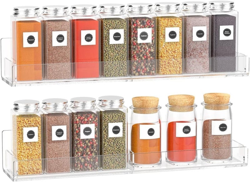 Al Raied ARS® Acrylic Spice Rack Wall Mount - 2 Pack Hanging Spice Shelf for Kitchen Organization - Image 1