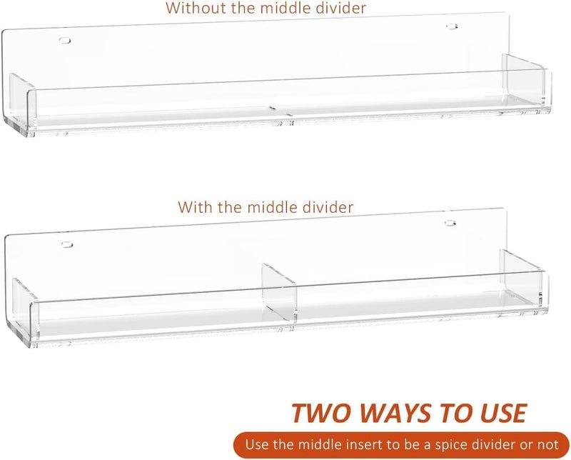 Al Raied ARS® Acrylic Spice Rack Wall Mount - 2 Pack Hanging Spice Shelf for Kitchen Organization - Image 3