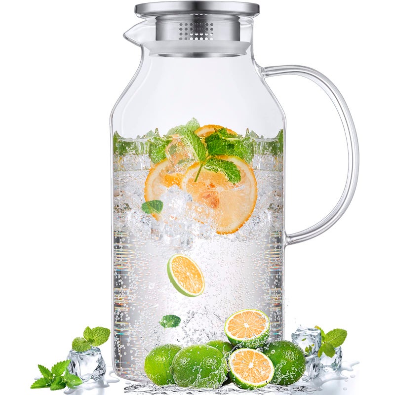 Bivvclaz 2.6 Liter 88 oz Glass Pitcher with Lid and Handle, Glass Water Carafe for Hot/Cold Water, Iced Tea Pitcher, Large Pitcher for Coffee, Juice and Homemade Beverage - Image 1