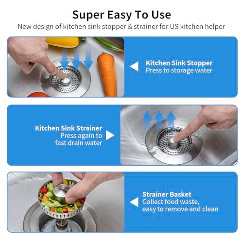 Inkhut Upgraded 3 in 1 Kitchen Sink Drain Strainer - Stainless Steel Sink Stopper, Anti-Clogging Sink Food Catcher Basket, Fast Drainage Odor Filter Sink Plug for US Standard 3 1/2 inch Drain (Silver-1Pack) - Image 4