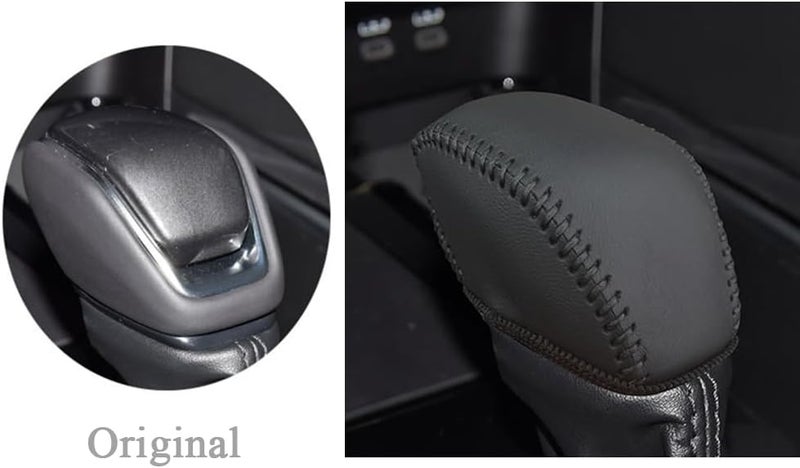 Genuine Leather Gear Shift Knob Cover Trim Protector Cap for Toyota 2019-2021 2022 2023 2024 2025 RAV4 2020-2025 Highlander 2024 2025 Grand Highlander Accessories (1. Black with Black Sewing) - Image 2
