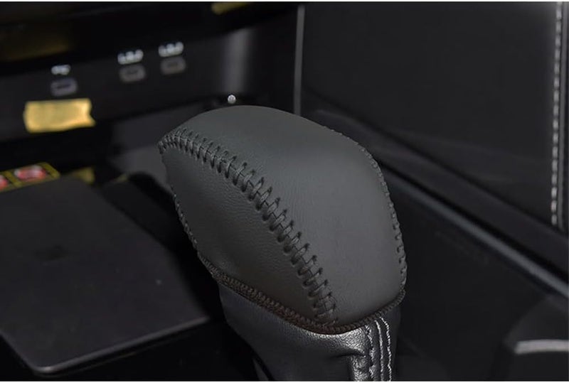 Genuine Leather Gear Shift Knob Cover Trim Protector Cap for Toyota 2019-2021 2022 2023 2024 2025 RAV4 2020-2025 Highlander 2024 2025 Grand Highlander Accessories (1. Black with Black Sewing) - Image 1
