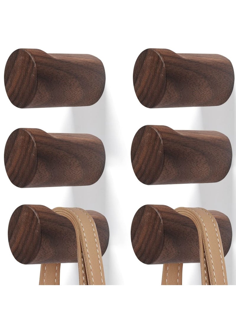 Y&D Wooden Wall Hook, 6-Pack Coat Hook Mount Decorative and Hat Hanger Bath Towel for Hanging Hats Bags, with Screws (Walnut Wood) - Image 1