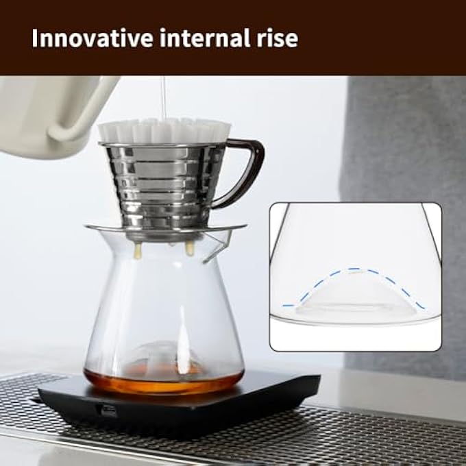 ريحني خادم القهوة الزجاجي 300 مل قاريق القهوة الزجاجي على شكل صب فوق الخادم قهوة صانع إبريق القهوة المقاوم للحرارة شفاف - Image 4
