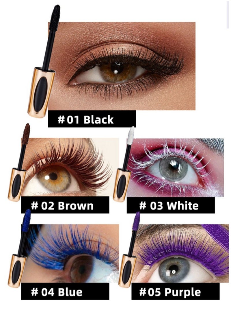 5D Silk Fiber Mascara with Folding Eyelash Comb Brush,Liquid Colored Mascara Lash Extensions,Waterproof, Sweat-proof, Non-blooming, Long and Multi-color Base