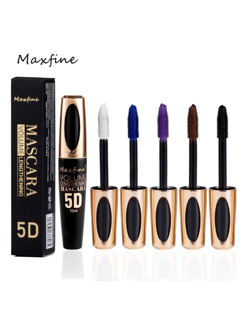 5D Silk Fiber Mascara with Folding Eyelash Comb Brush,Liquid Colored Mascara Lash Extensions,Waterproof, Sweat-proof, Non-blooming, Long and Multi-color Base