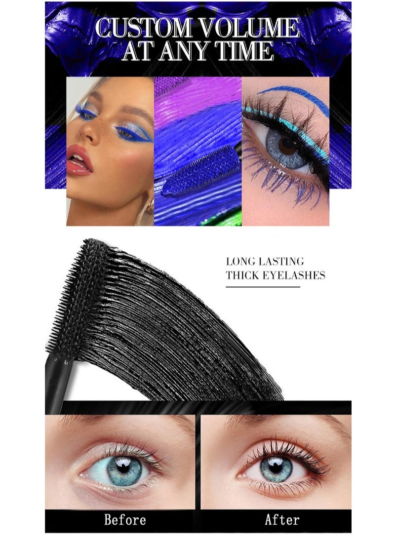 5D Silk Fiber Mascara with Folding Eyelash Comb Brush,Liquid Colored Mascara Lash Extensions,Waterproof, Sweat-proof, Non-blooming, Long and Multi-color Base
