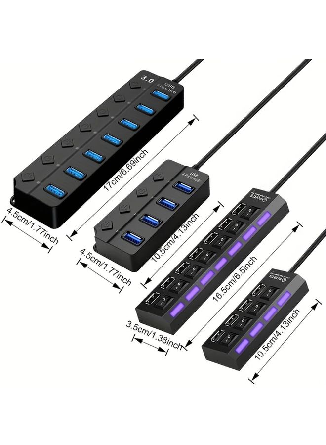 USB 7 Port Hub with Power Switch 4 Ports Style A Fast Charging LED Indicators Compact Vertical Design for PC Laptop Desktop Home Office Gaming Setup - Image 2