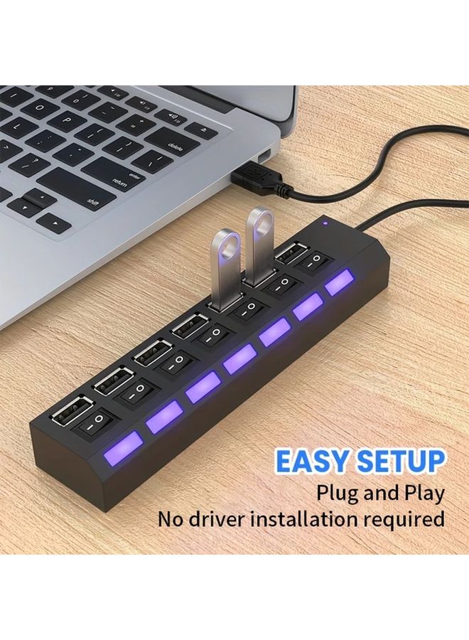 USB 7 Port Hub with Power Switch 4 Ports Style A Fast Charging LED Indicators Compact Vertical Design for PC Laptop Desktop Home Office Gaming Setup - Image 5