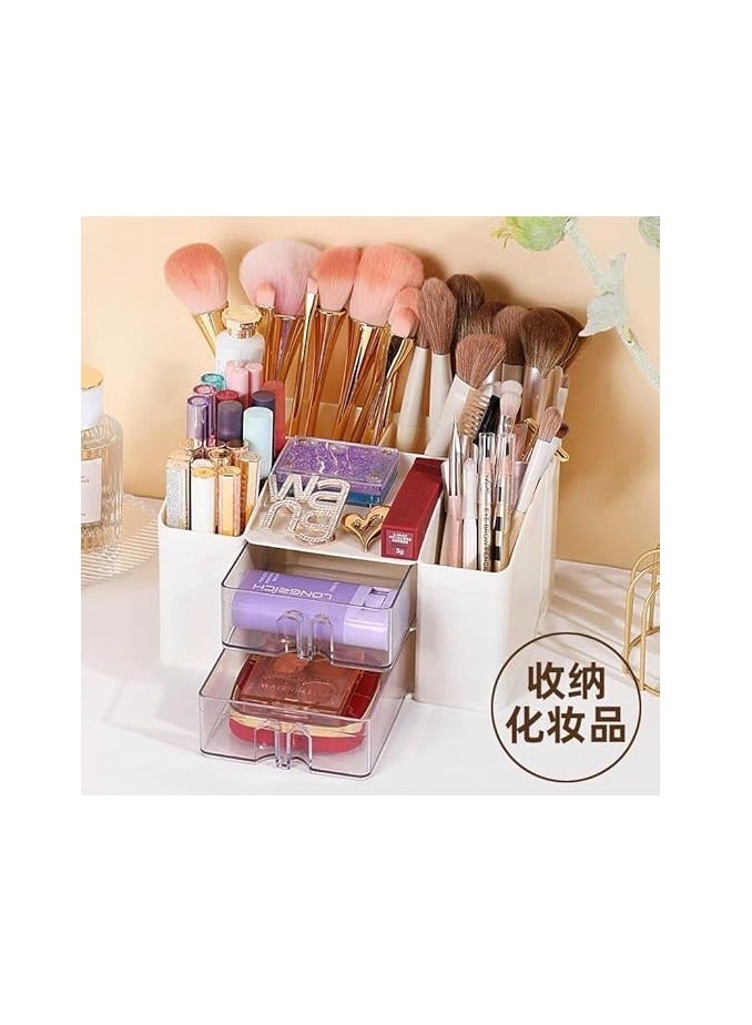 Spaceshoop Makeup Brush Holder organizer with 2 Drawer Makeup Organizers Countertop Large Makeup Organization Skincare Storage for Vanity Desktop Bathroom - Image 3