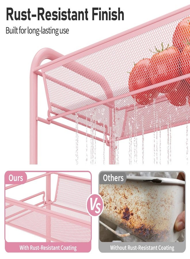 TOOLF 3 Tier Rolling Cart Pink - Metal Storage Organizer with Wheels, 33 lbs Shelf Capacity, Easy 5-Min Assembly, for Girls Room Bathroom Kitchen Office Nursery, Compact Design for Small Spaces, Pink - Image 2