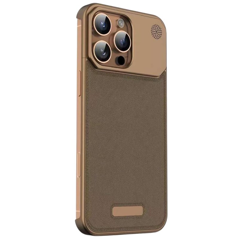 Tech Trendz Premium Metallic AeroFLex Aluminium Leather Case with Aroma Perfume Cover Compatible for iPhone 16 Pro (Desert Titanium) - Image 1