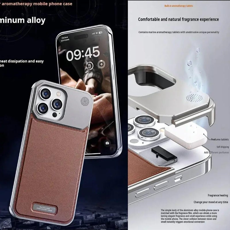 Tech Trendz Premium Metallic AeroFLex Aluminium Leather Case with Aroma Perfume Cover Compatible for iPhone 16 Pro (Desert Titanium) - Image 5