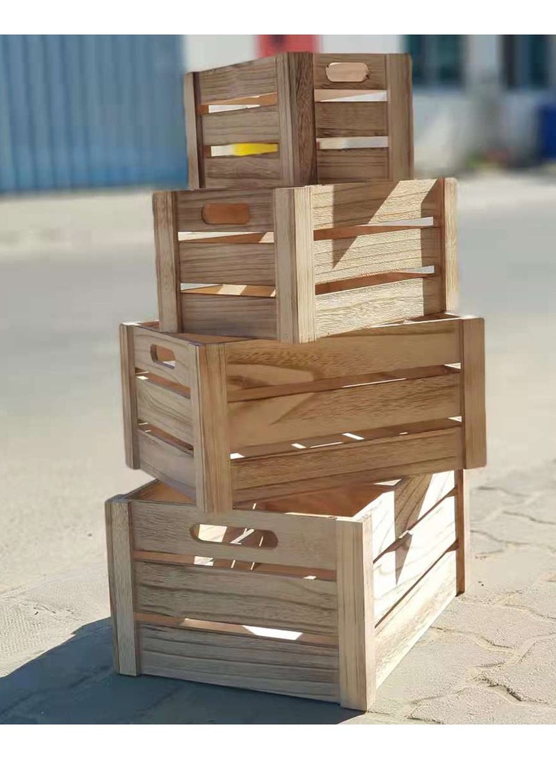 LINGWEI Natural Wooden Storage Crates Set of 4 Nesting Wooden Boxes with Cutout Handles Rustic Farmhouse Decorative Storage Containers for Home, Kitchen, Bathroom, and Office - Image 2