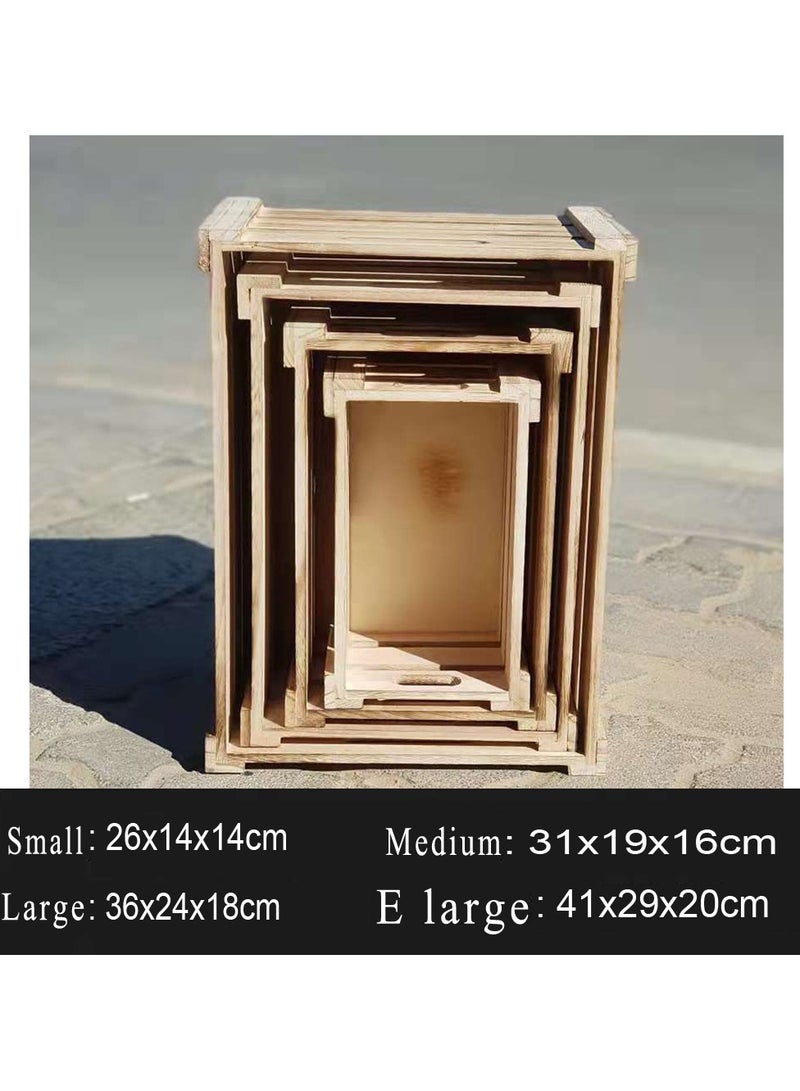 LINGWEI Natural Wooden Storage Crates Set of 4 Nesting Wooden Boxes with Cutout Handles Rustic Farmhouse Decorative Storage Containers for Home, Kitchen, Bathroom, and Office - Image 3