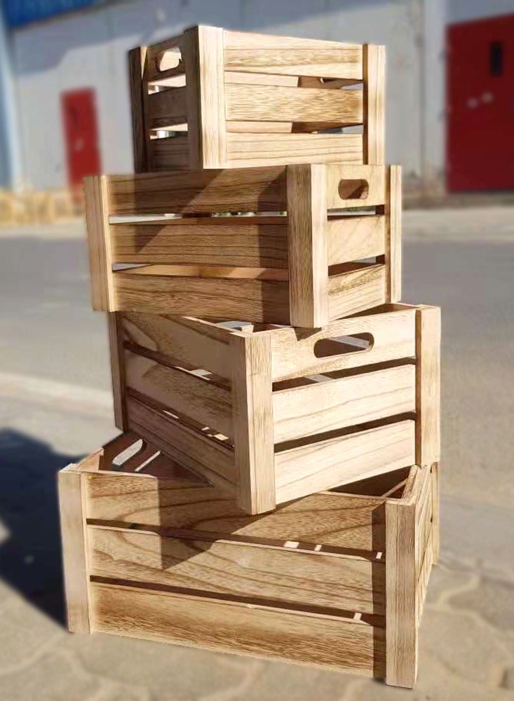 LINGWEI Natural Wooden Storage Crates Set of 4 Nesting Wooden Boxes with Cutout Handles Rustic Farmhouse Decorative Storage Containers for Home, Kitchen, Bathroom, and Office - Image 5