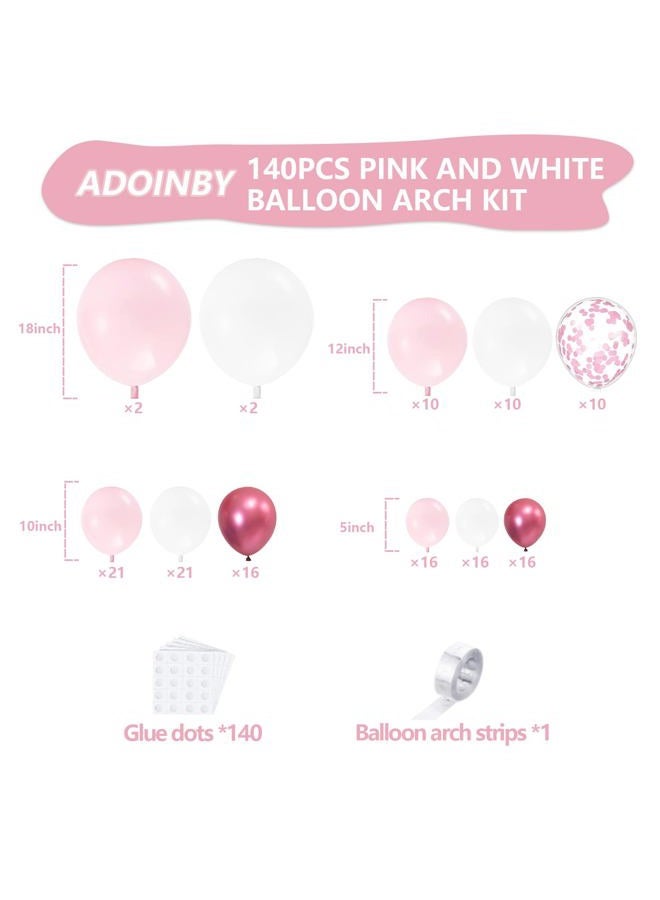ADOINBY Pink Balloon Arch Kit, 140Pcs Pastel Light Metallic Pink and White Balloons with Pink Confetti Balloon Garland Kit for Birthday, Galentine's Day, Valentine's Day, Anniversary Party Decoration - Image 2