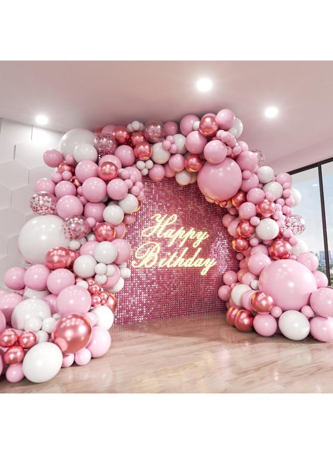 ADOINBY Pink Balloon Arch Kit, 140Pcs Pastel Light Metallic Pink and White Balloons with Pink Confetti Balloon Garland Kit for Birthday, Galentine's Day, Valentine's Day, Anniversary Party Decoration - Image 1