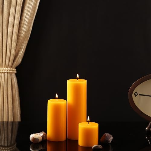 PROSPERRO LUMO by Parkash Candles Unscented Pillar Candles Set of 3 || 2x2, 2x4, 2x6 Inches || Paraffin Wax Candles || Home Decor (Orange) - Image 1
