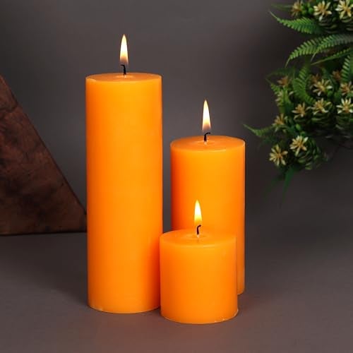 PROSPERRO LUMO by Parkash Candles Unscented Pillar Candles Set of 3 || 2x2, 2x4, 2x6 Inches || Paraffin Wax Candles || Home Decor (Orange) - Image 2