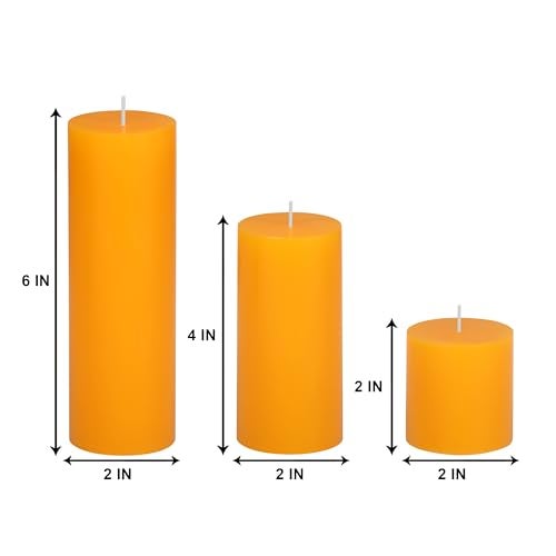 PROSPERRO LUMO by Parkash Candles Unscented Pillar Candles Set of 3 || 2x2, 2x4, 2x6 Inches || Paraffin Wax Candles || Home Decor (Orange) - Image 5